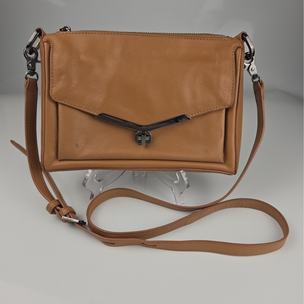 Botkier New York Cognac Leather Envelope Flap Crossbody Bag Adjustable Strap